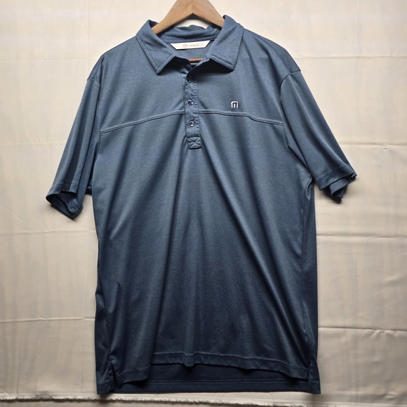Travis Mathew Heathered Navy Short Sleeve Performance Polo - Picture 2 of 7
